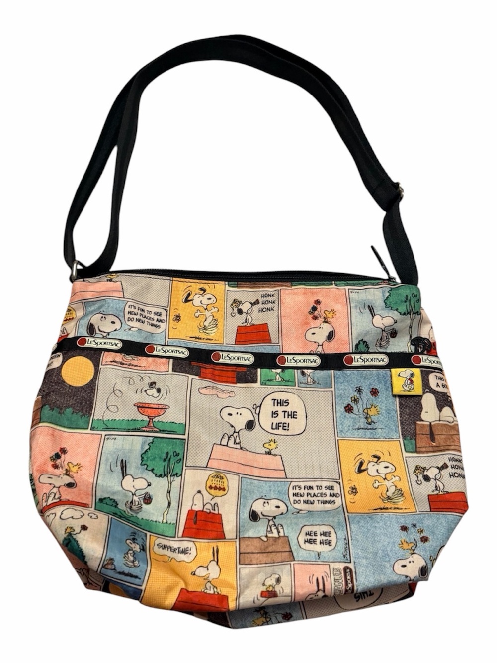 LeSportsac Snoopy Comic Panel Shoulder Bag in Multi-Color with Black Strap